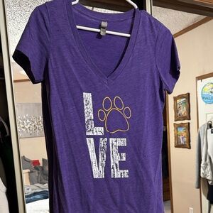 LSU- Purple V-Neck T-Shirt with Love Paw Print